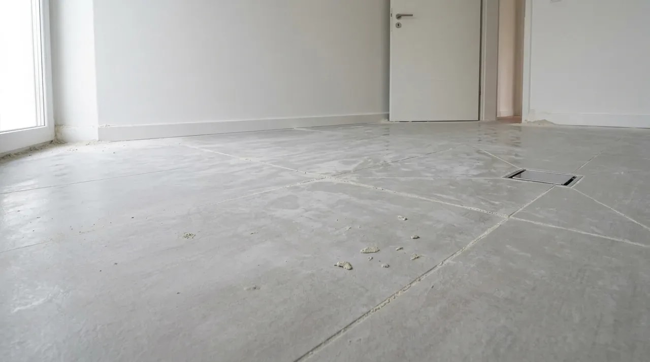 Fliesen mit Zementschleier vor der Baureinigung